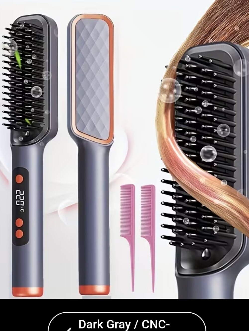 CNC Dark Gray Heated Hair Straightening Brush